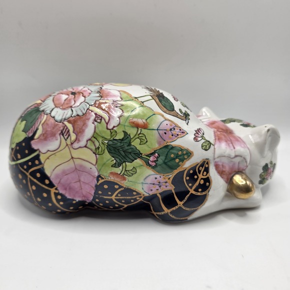 Vintage Hand Painted Sleeping Cat Figurine Floral Cottagecore Decor - Picture 3 of 9
